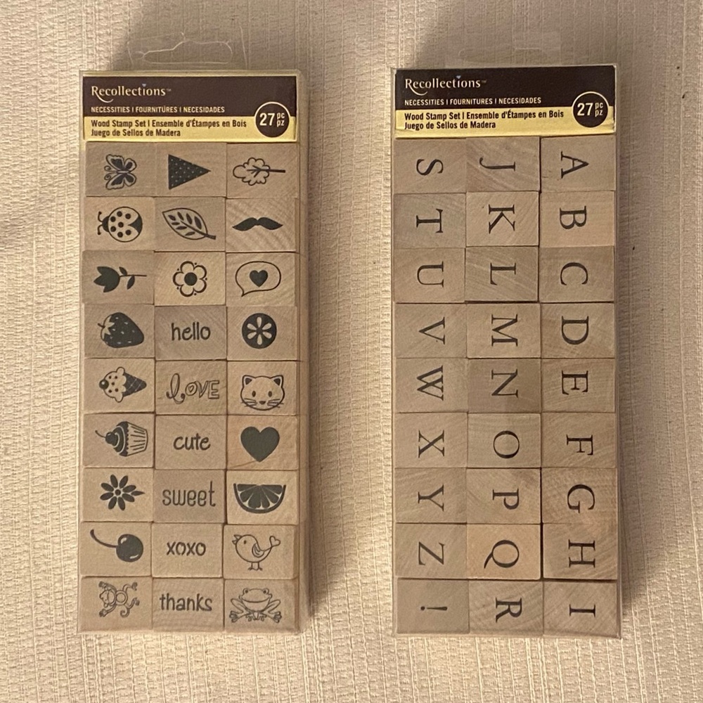 27-piece Recollections Wood Stamp Set - alphabet letters, icons cute arts